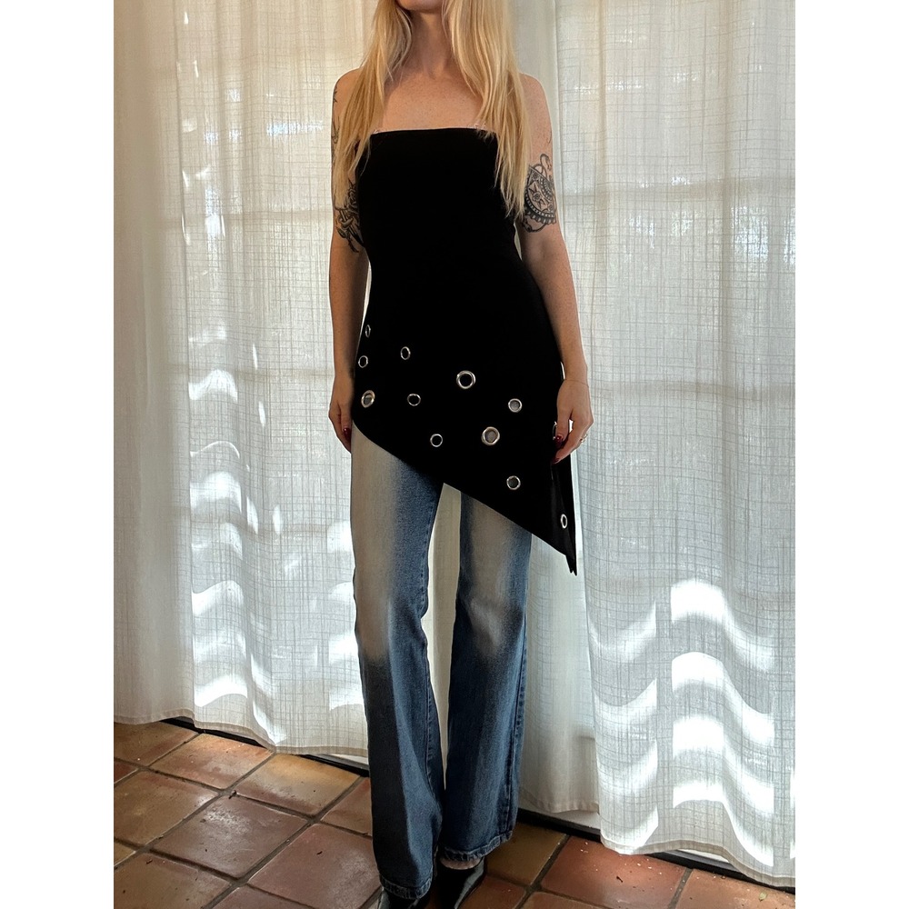 Vintage 90s y2k Cache asymmetrical grommet grunge tunic top